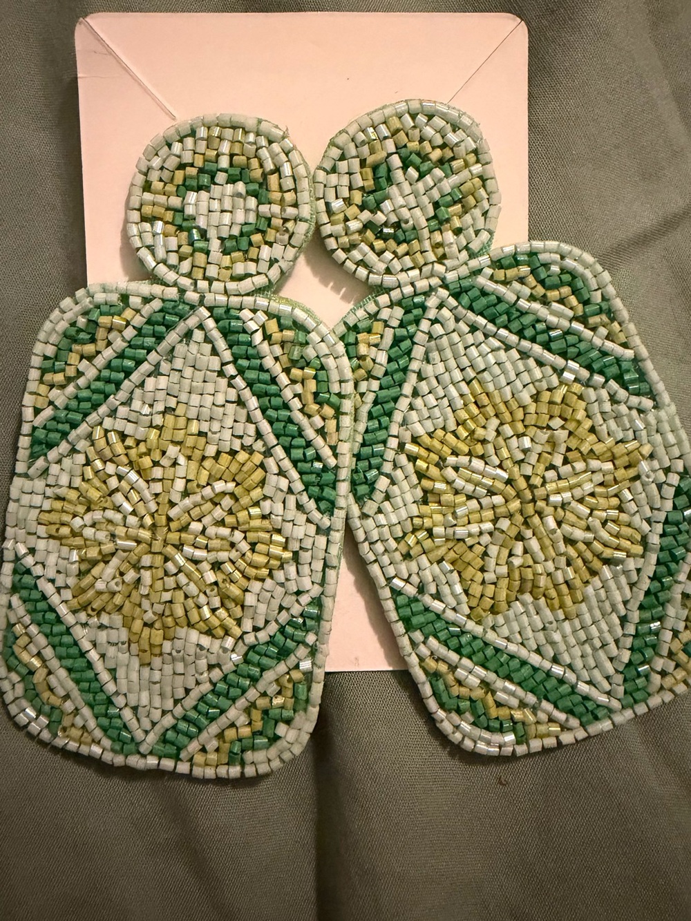 Seed Bead Earrings with Geometric Floral Pattern